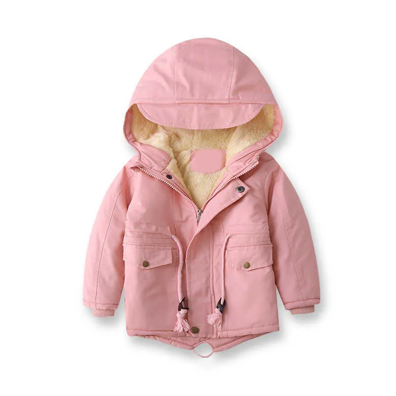 Bear Leader Girls Boys Winter Fleece Jacka Barnpojkar Hooded Warm Windbreaker Casual Baby Boy Velvet Tjockrockkläder 210708