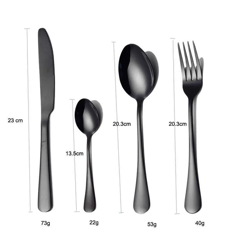 Tablewellware Tableware Black Cutlery Set Stainless Steel Box Forks Knives Spoons Dinner Kitchen Spoon 210804