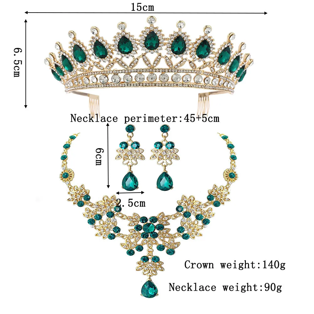 Set di gioielli da sposa in cristallo verde rosso, diademi, corona, sposa, spettacolo di donne, set di gioielli, orecchini, collana, ornamenti capelli