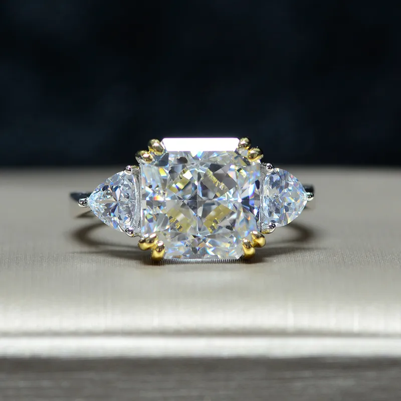 OEVAS 100% 925 anillos de plata esterlina N10 * 10mm diamante de alto carbono creado moissanita boda compromiso fiesta joyería fina regalo