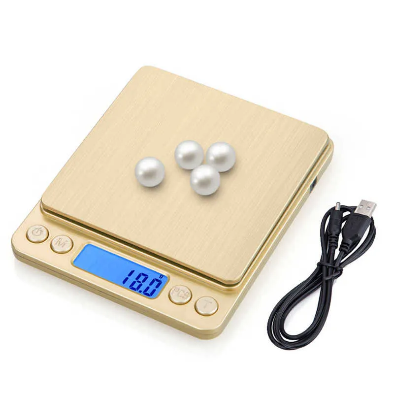 Mini Electronic Kitchen Scale 0.1g Precision postal Food Diet scale for Cooking Baking Measure Tools with 2 trays silver & gold 210927