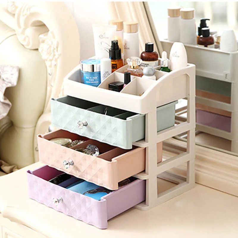 Plastic Cosmetic Drawer Container Makeup Organizer Box For Storage Make Up Jewelry Nail Holder Home Desktop Sundry case 210922