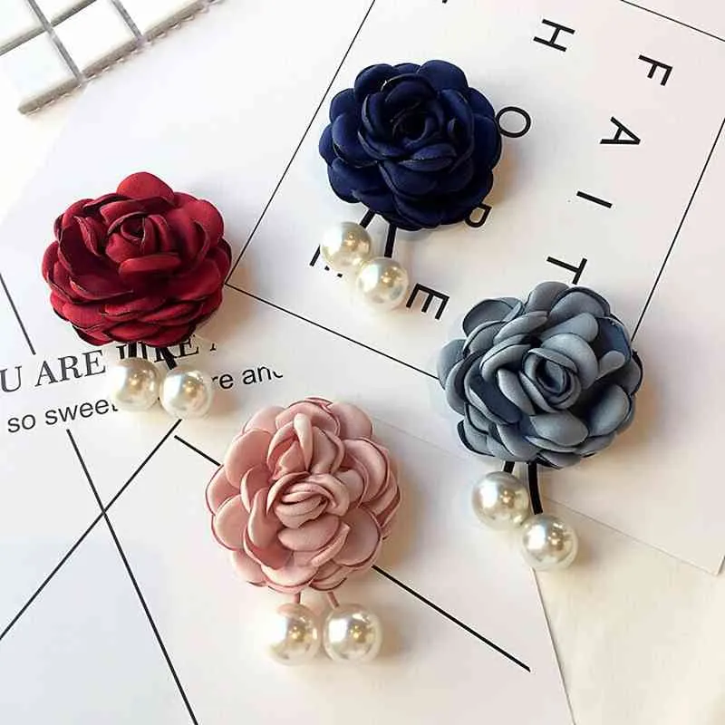 Broche de perla de imitación de flor de tela exquisita Retro de moda japonesa coreana para Mujeres Hombres traje abrigo ramillete accesorios de joyería