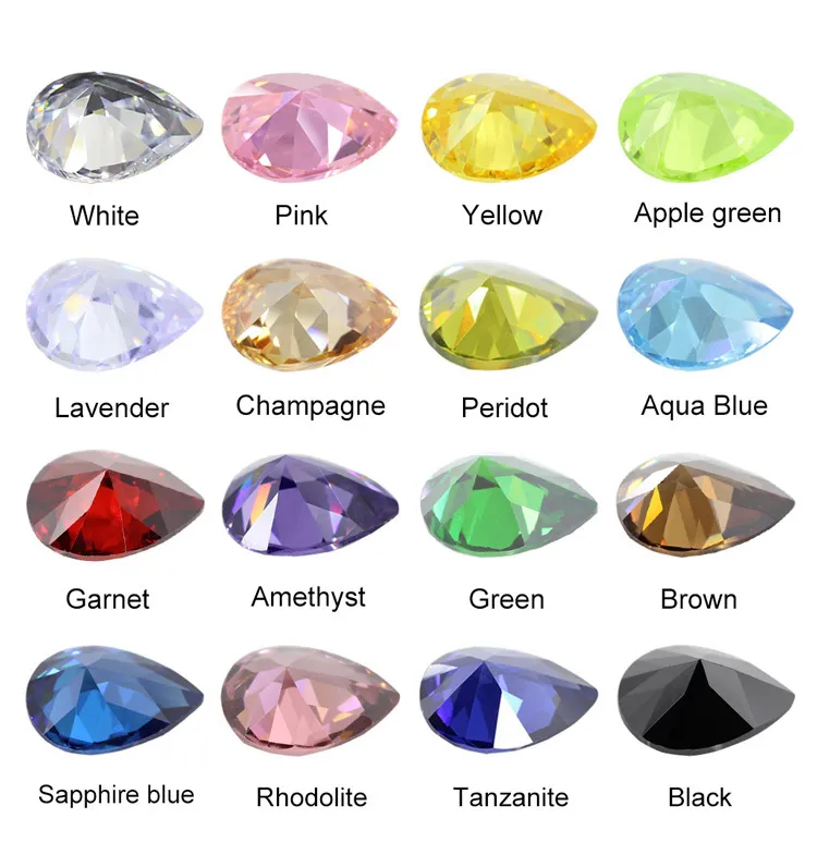 Piedra de Zirconia cúbica Multicolor forma de pera corte brillante pedrería CZ suelta cuentas de gemas sintéticas para joyería 2x3 ~ 13x18mm AAAAA