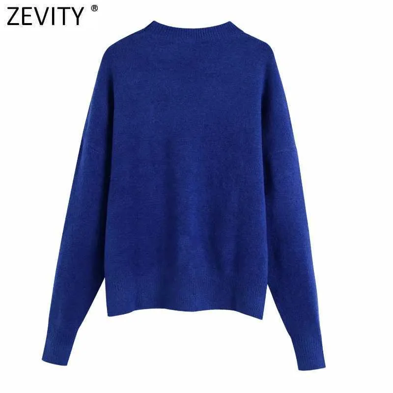 Zevity Women Simply O Neck Soft Touch Casual Knitting Sweater Female Chic Basic Long Sleeve Pullovers Leisure Brand Tops SW902 210914