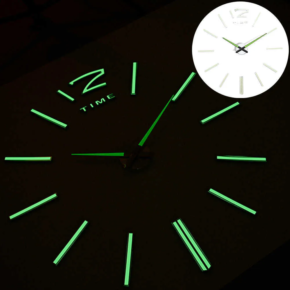 3D Real Big Wall Clock Rushed Mirror Etiqueta DIY Sala de estar Decoración para el hogar Relojes luminosos Llegada Cuarzo Relojes grandes 5 210724