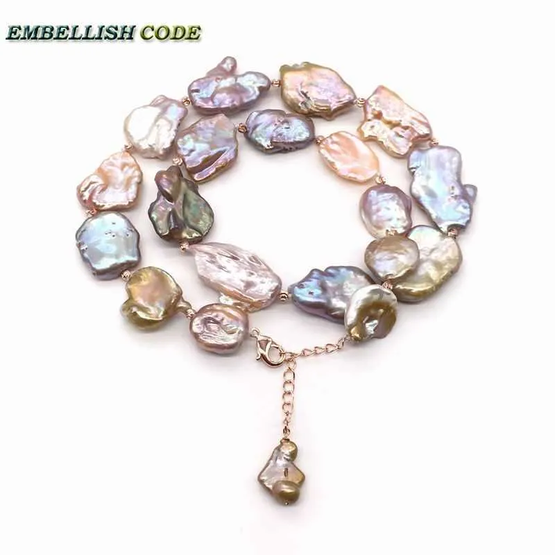 Décor de haute classe bon collier de perles brillantes Keshi carré irrégulier Style Baroque pêche doré mixte bijoux fins d'eau douce