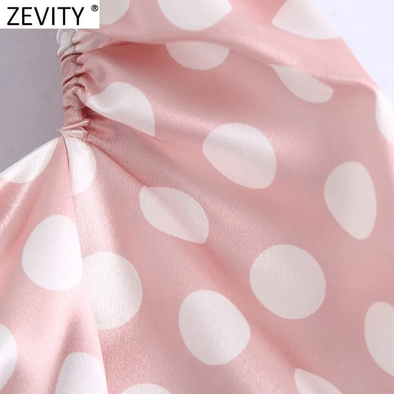 Women Sexy V Neck Polka Dots Satin Short Smock Blouse Female Drawstring Lace Up Shirts Chic Crop Blusas Tops LS7690 210420