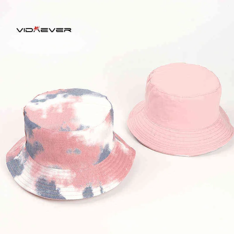 Kravat Boya Kova Şapkalar Geri Dönüşümlü Çift Taraflı Şapka Baskı Açık Güneş Şapka Balıkçı Kapaklar Güneş Kremi Kova Şapka Kadın G220311