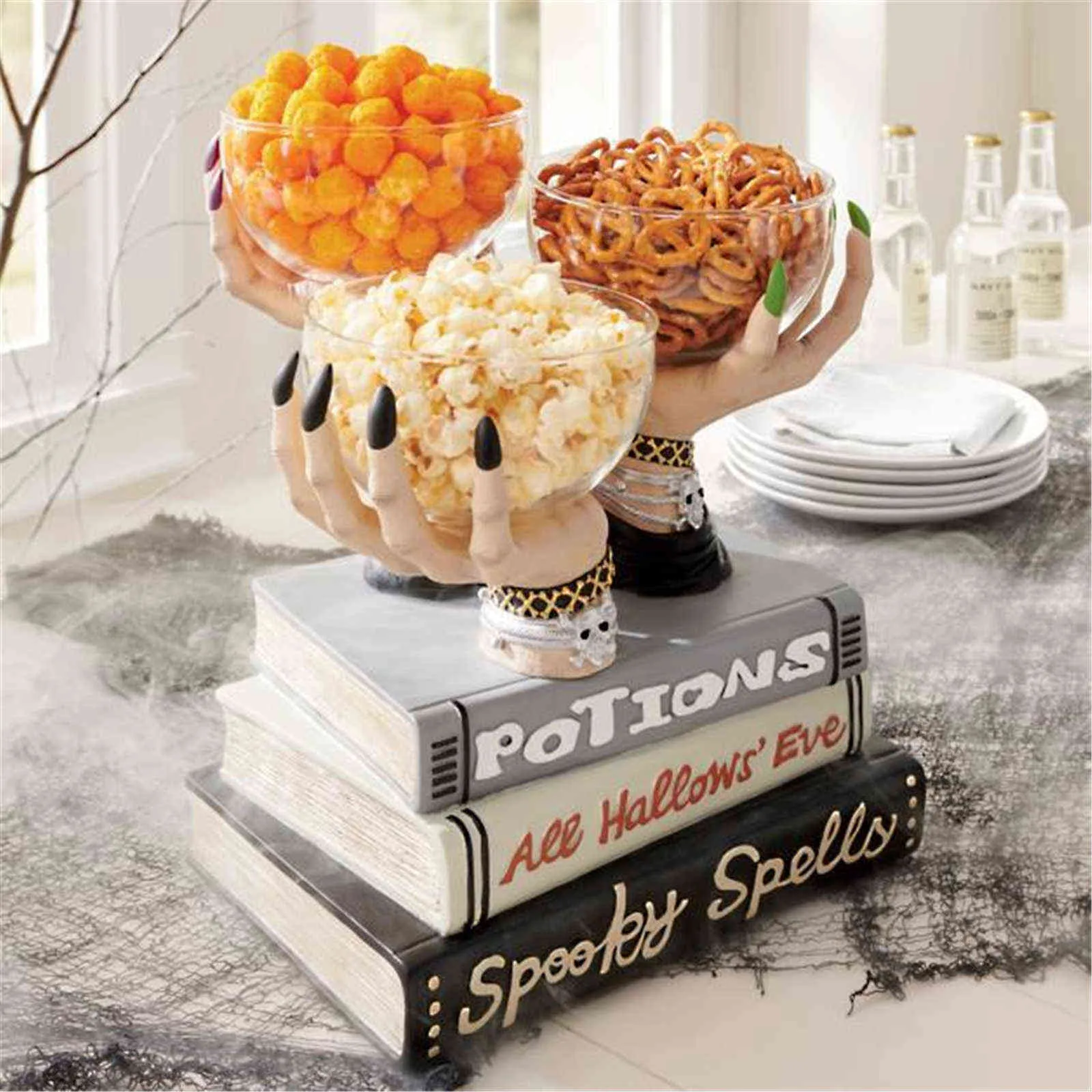Witch Hands Snack Bowl Stand Resin Desktop Ornament Halloween Home Party Decoration 211101