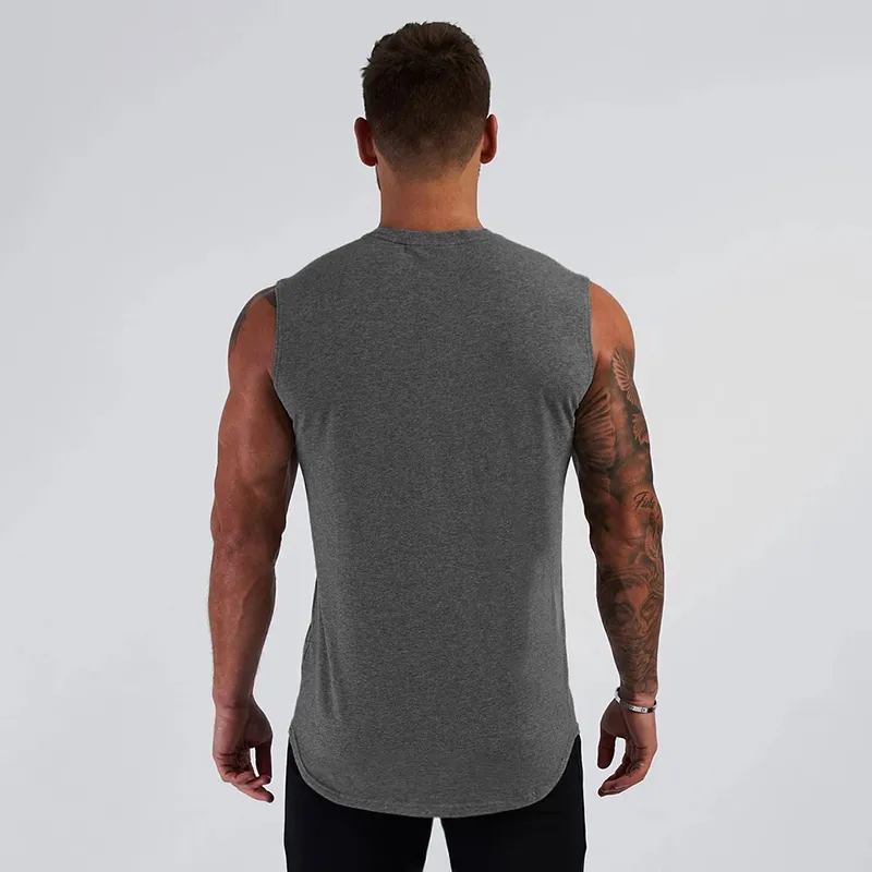 Camiseta sin mangas de marca de verano para hombre, dobladillo festoneado, chaleco de algodón para gimnasio, ropa de culturismo, camisetas deportivas de moda para Fitness, camisetas sin mangas 210421