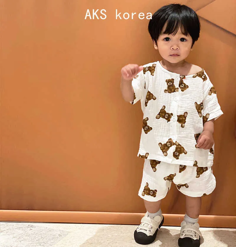 Одинаковые комплекты для детей, комплект одежды для маленьких мальчиков, летнее платье для маленьких девочек, корейское платье с принтом медведя, брата и сестры, 2108049677055