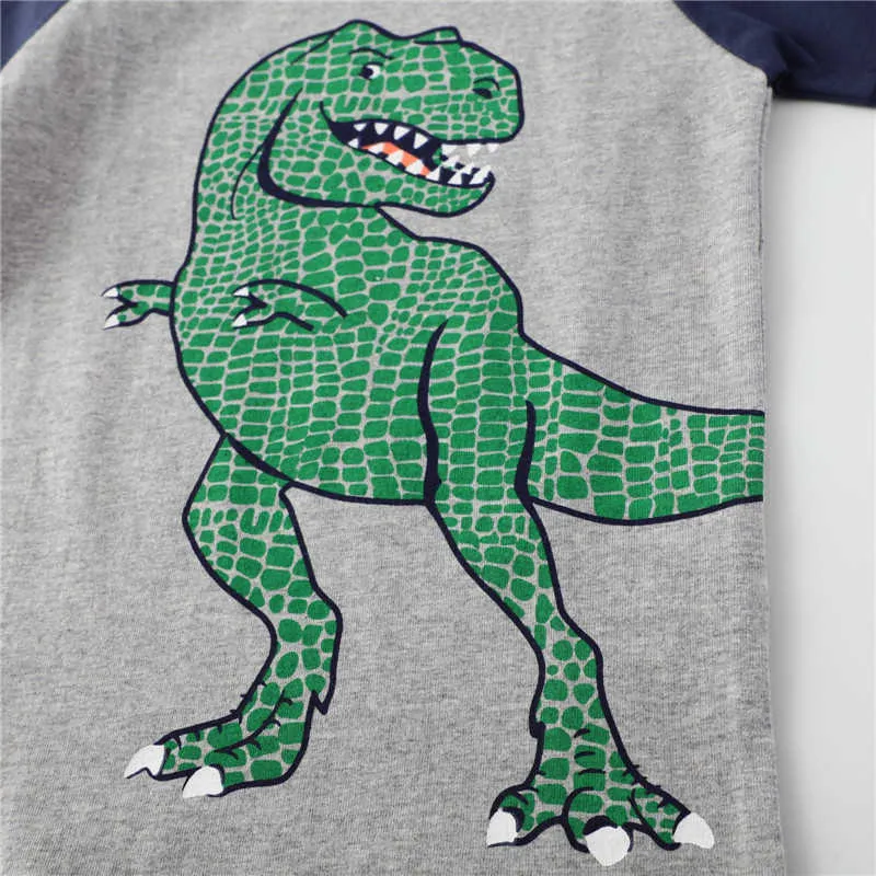 Springende Meter Tiere Drucken Baby T-shirts 100% Baumwolle Kinder Kleidung Dinosaurier T-shirts Mode Jungen Sommer Tops 210529