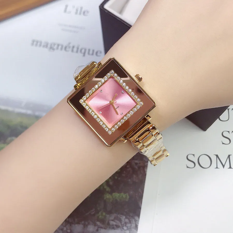 Brand Watches Women Lady Girl Square Crystal Style Metal Stahl Band Quarz Luxus Handgelenk Uhr CH71304F9546584
