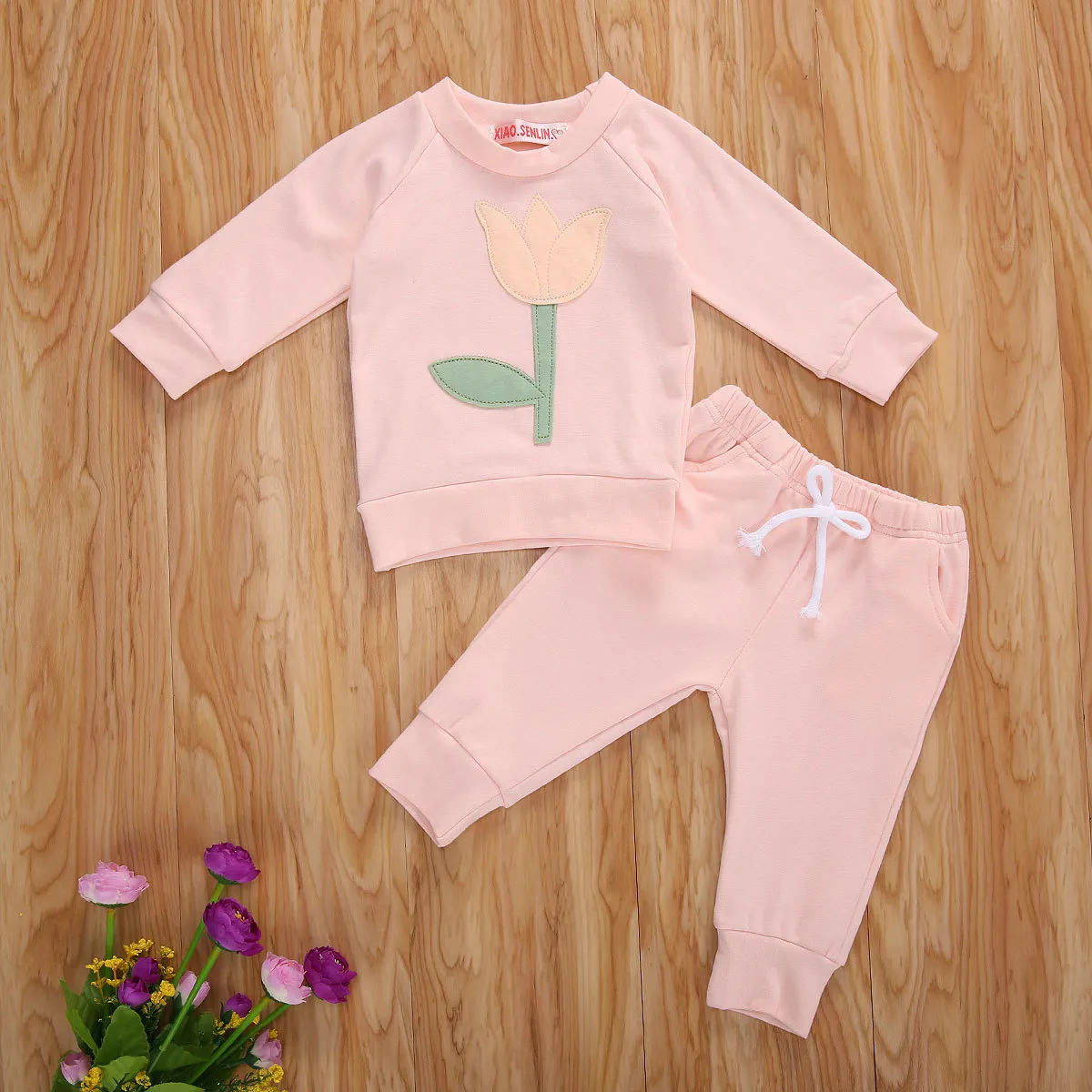 0-3y berbeć urodzony niemowlę dziecięce ubrania zestaw z długim rękawem kwiat t shirt spodnie jesień zimowe stroje 210515