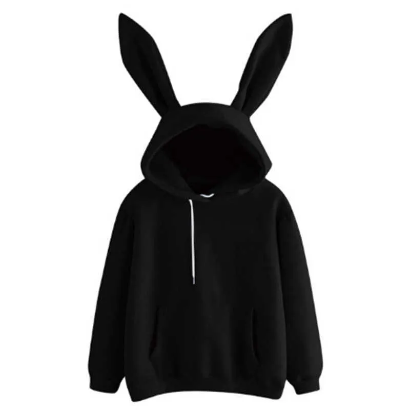 Automne Hiver Femmes Hoodies Kawaii Oreilles De Lapin Mode Sweat À Capuche Couleurs Décontractées Solide Couleur Chaud Sweat Hoodies Pour Femmes 210721