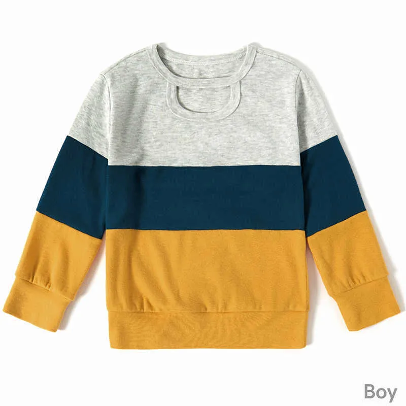 Bärenführer Frühlingsmode Familie Passende Outfits Mama und ich Gestreiftes Sweatshirt Mutter Mädchen Jungen Freizeitkleidung 210708