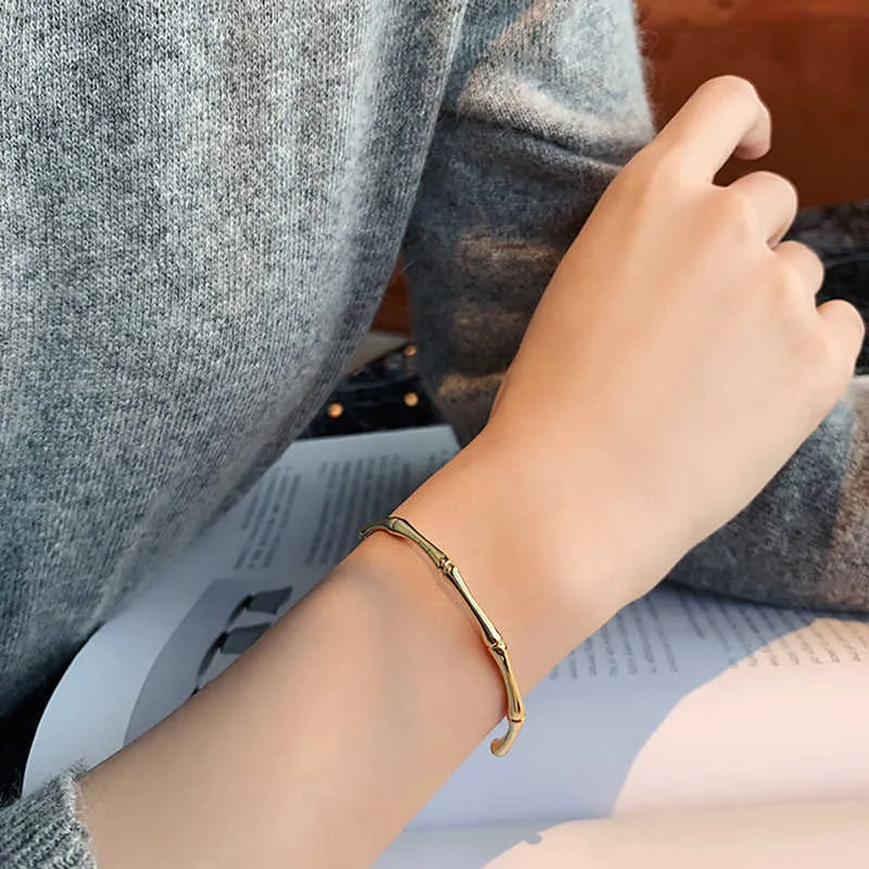 2021 New Design Bamboo Shape Adjustable Size Bracelet for Woman Fashion Luxury Korean Jewelry Retro Girl's Unusual Bracelet Q0719