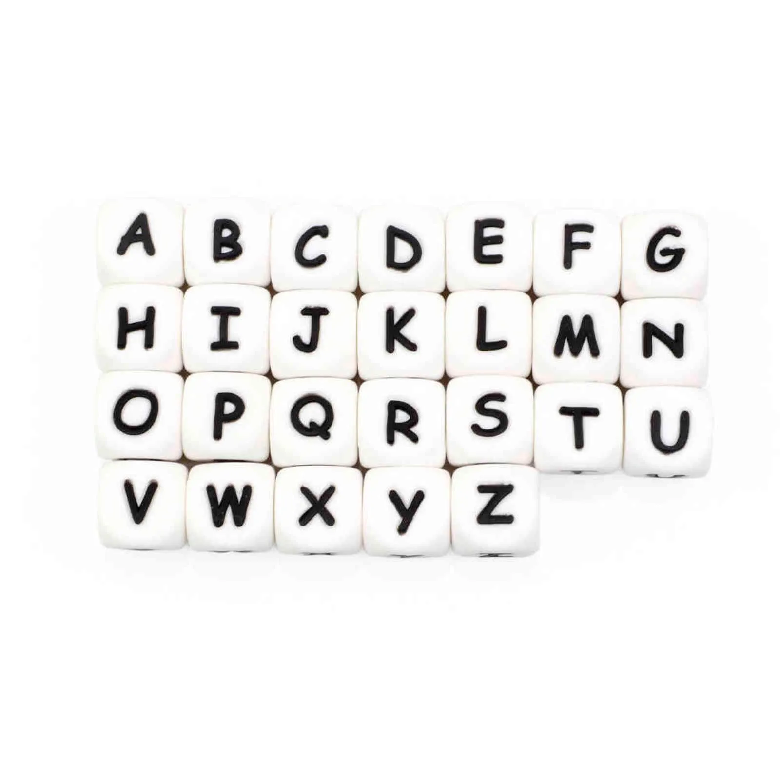 Joepada 100 pièces alphabet anglais perles de dentition en silicone sans BPA pour faire des bijoux de bébé collier jouet de dentition 211106