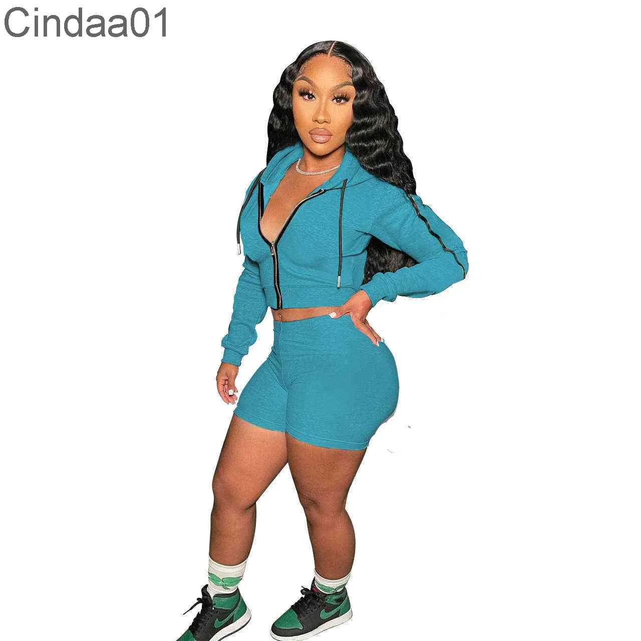 Femmes Survêtements Deux Pièces Pantalons Designer Tenues Couleur Unie Pull À Glissière À Manches Longues À Capuche Haut Court Jogger Costume Plus Taille Sportswear