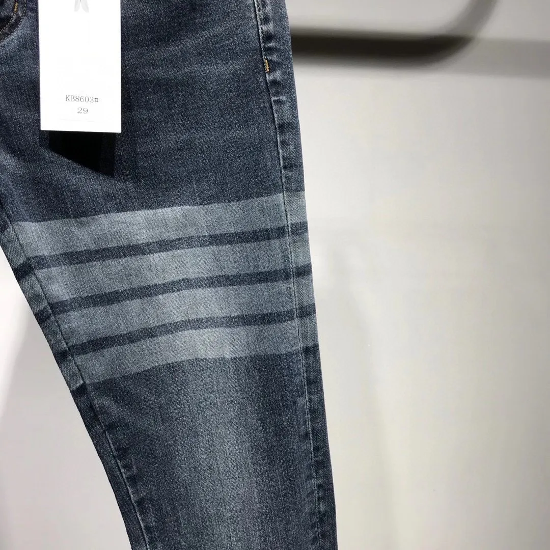 Herenjeans Europese nieuwe print Klassieke vier-bar gestreepte stretch slim-fit broek Denim Pants2676