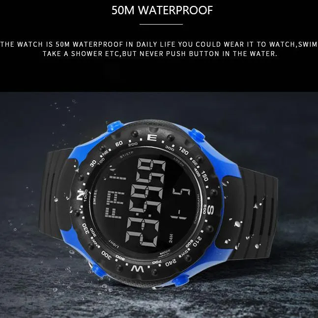 Męskie zegarki wojskowe 50m Waterproof Relogio Smael Black zegary Big Men Sport 1342 LED Digital WRSIT zegarek zegarek na rękę 228J