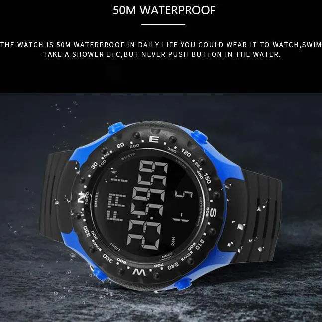 Mens Military Watches 50m 방수 Relogio Smael Black Clocks Big Men Sport 1342 LED 디지털 WRSIT 시계 WristWatches228J
