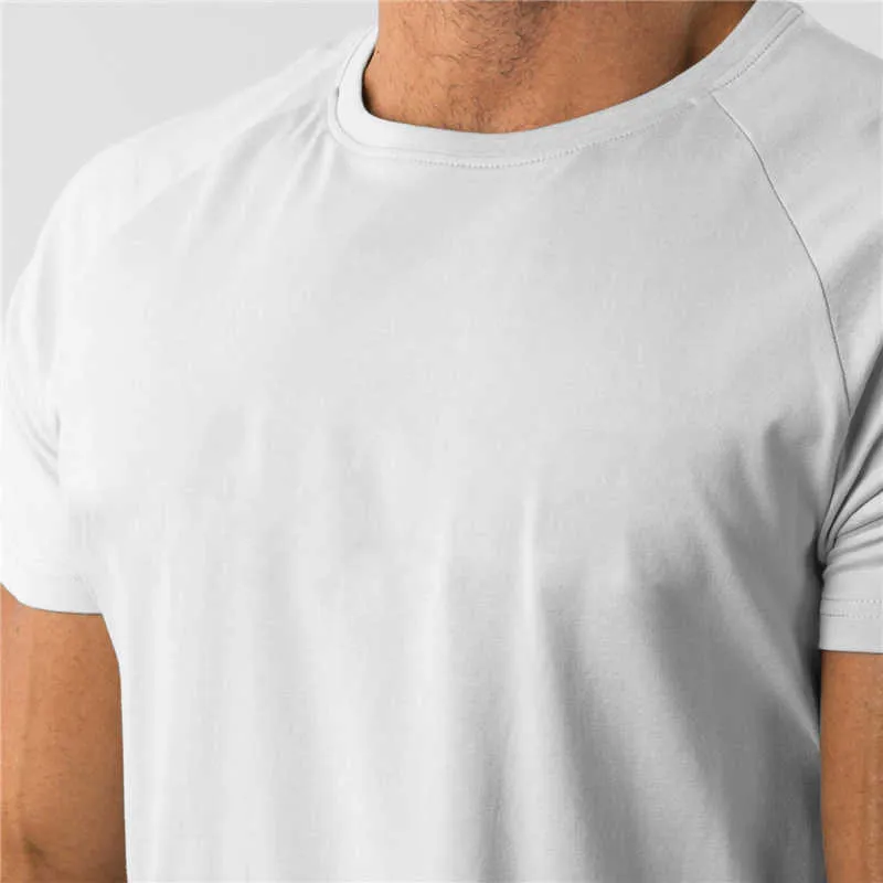 Summer Sportswear Mens O-cou T-shirts Mode Hommes Tops Coton Fitness T-shirt Gym À Manches Courtes Bodybuilding T-shirt 210716