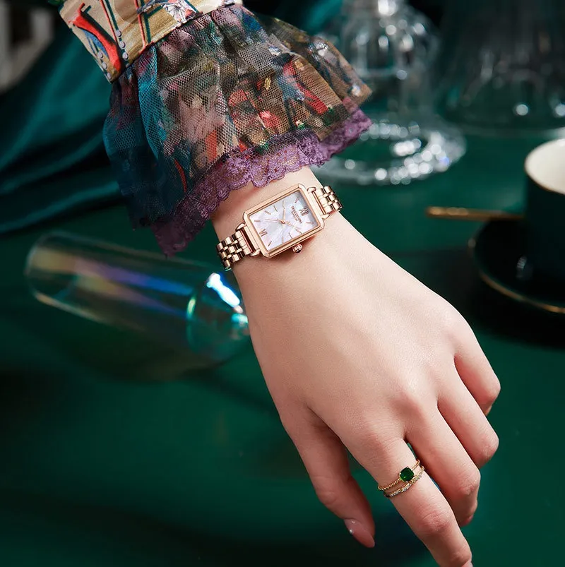 Moda feminina relógio de quartzo retro quadrado relógio francês pequeno disco aço inoxidável pulseira ouro relógio de pulso senhoras relógios presente para wif233k