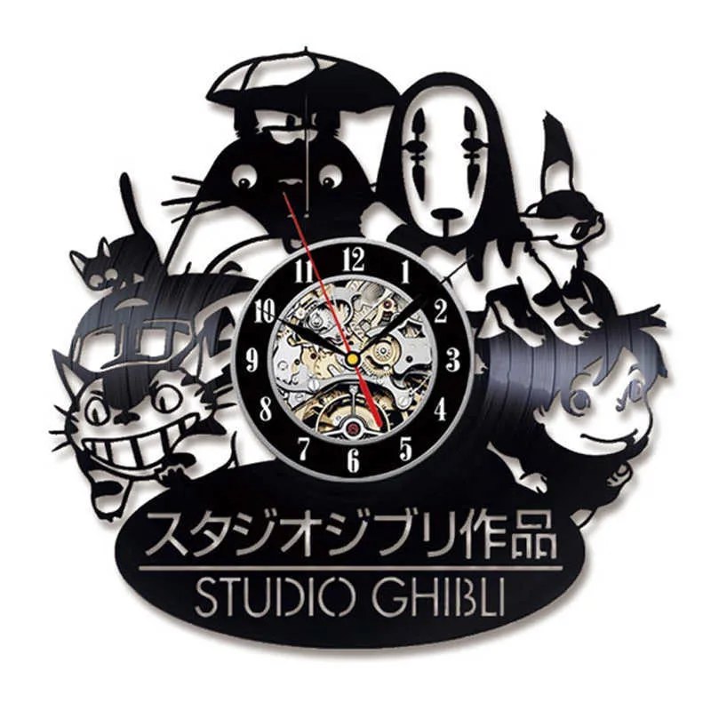 7 Different Colors Change My Neighbor Totoro Studio Vinyl Record LED Wall Clock with Ghibli Hanging Clock Wall Watch Home Decor 210930