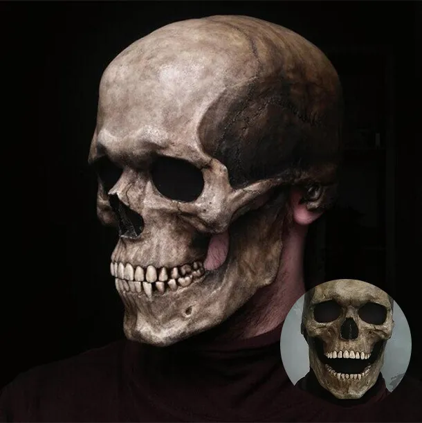 Masque facial effrayant pour fête d'Halloween, tête complète, casque de crâne, accessoires de Cosplay, mâchoire mobile, créatif, amusant, unisexe, pour adultes, effrayant, Mascaras247k