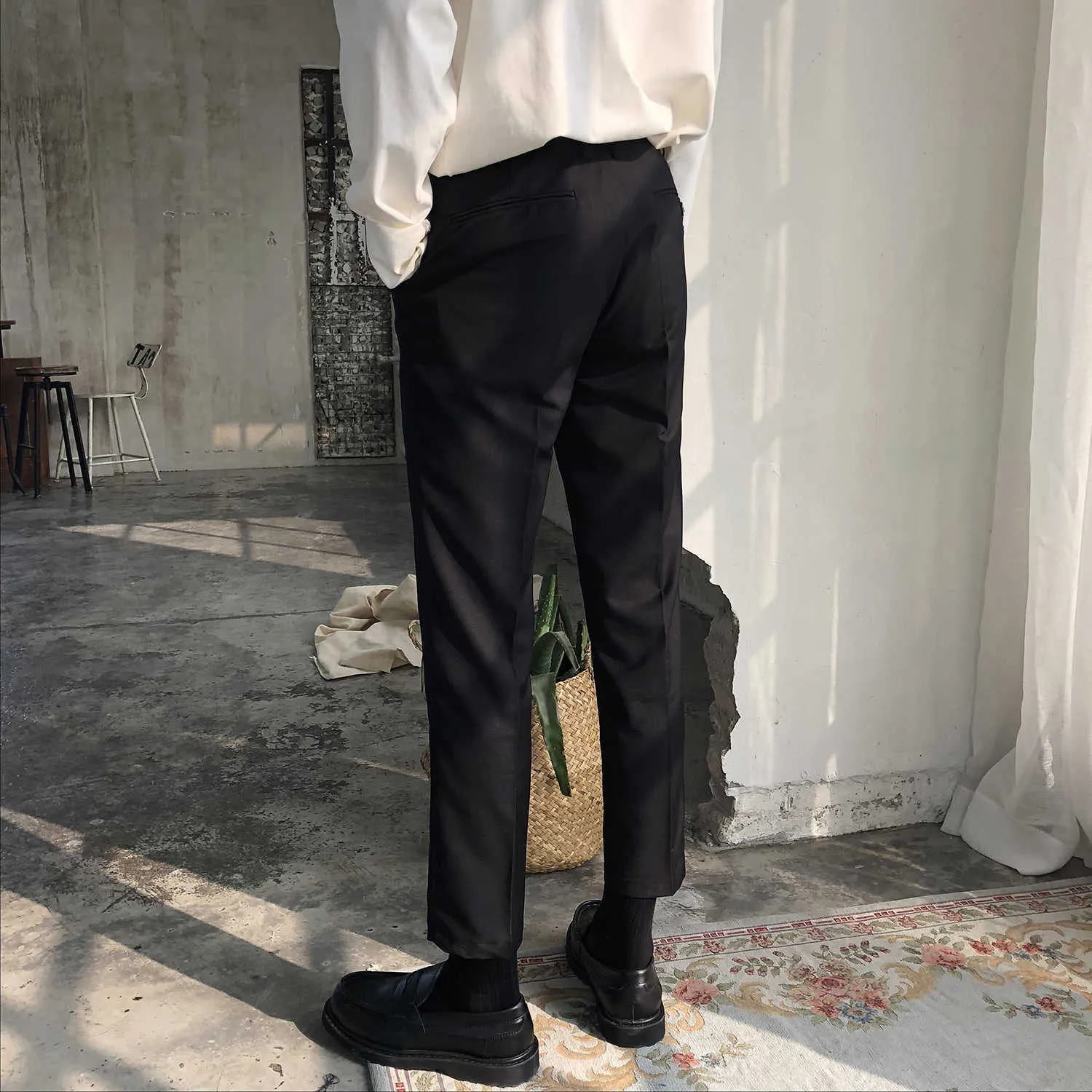 Hommes Pantalon Solide Longueur Zipper Fly Poches Respirant Ajusté Plus La Taille Vêtements De Travail Hommes Mode Droite Taille Haute Ulzzang Harajuku X0615