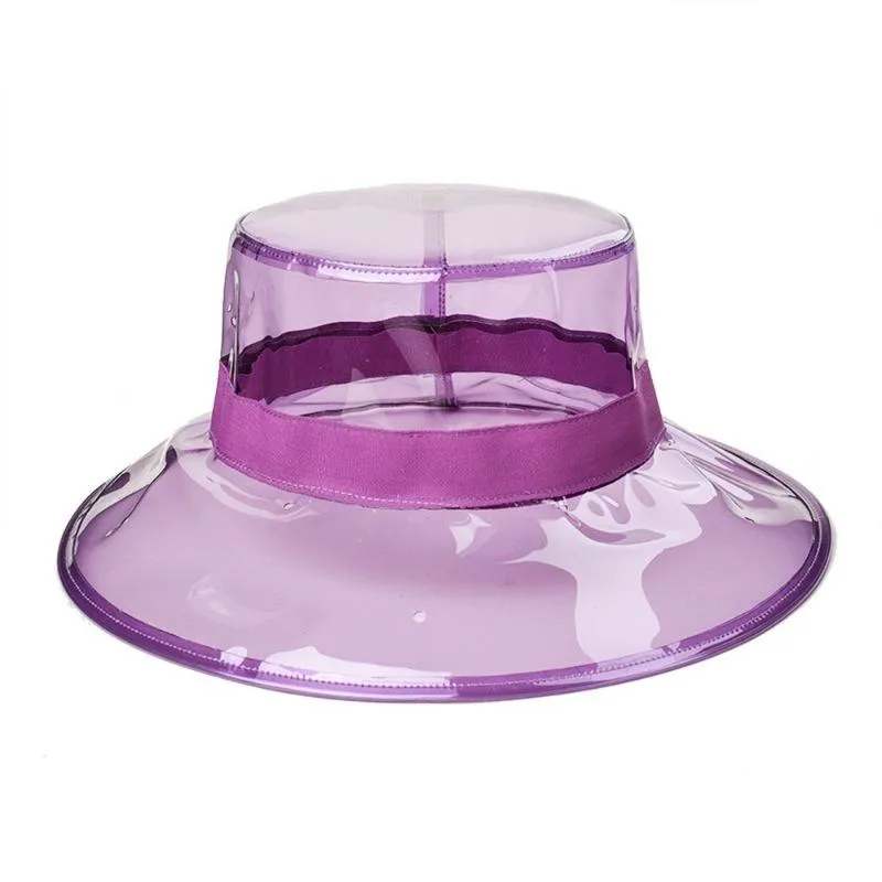 Szerokie brzegowe czapki solidne przezroczyste kubki damskie czapki dziewczęta Gorras Ladies Pvc Beach Sun Visor Wodoodporny deszczowy kapelusz plastik 2588