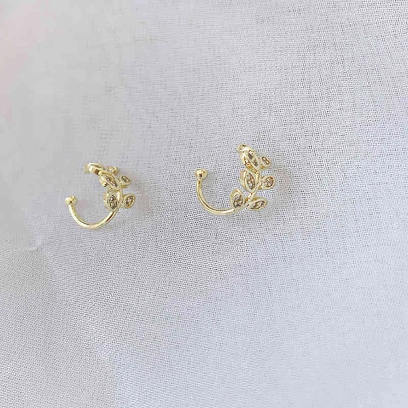 Moda folha de ouro clipe brinco para mulher sem piercing puck rock vintage cristal orelha manguito meninas jewerly presentes243s