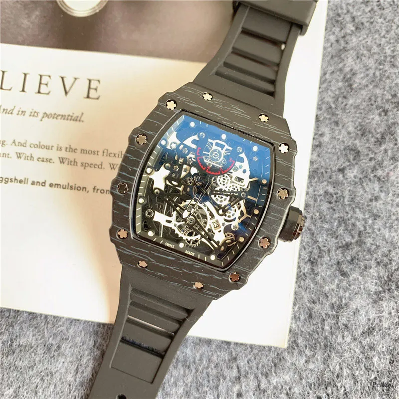 Mens Sports Watches Brand Fashion Hollow Skeleton Watch Rubber Strap Man Clock Relojes Para HOMBRE332R