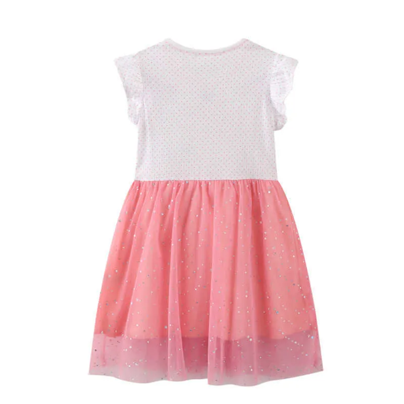 Metri di salto Abiti da principessa in cotone applique unicorno vestiti estivi bambini Arcobaleno Abiti bambini in maglia tutu carino 210529