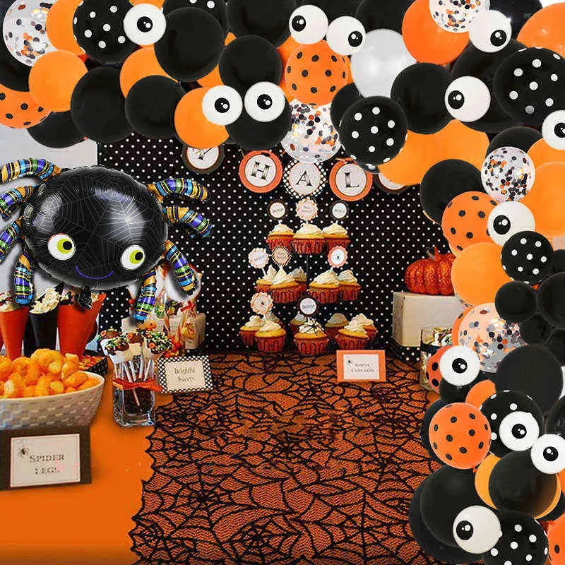 Palloncini in lattice di Halloween Kit ghirlanda Arco Arancione Ragno nero Globals Decorazione festa di Halloween Regali bambini Birhtday Giocattolo 211216