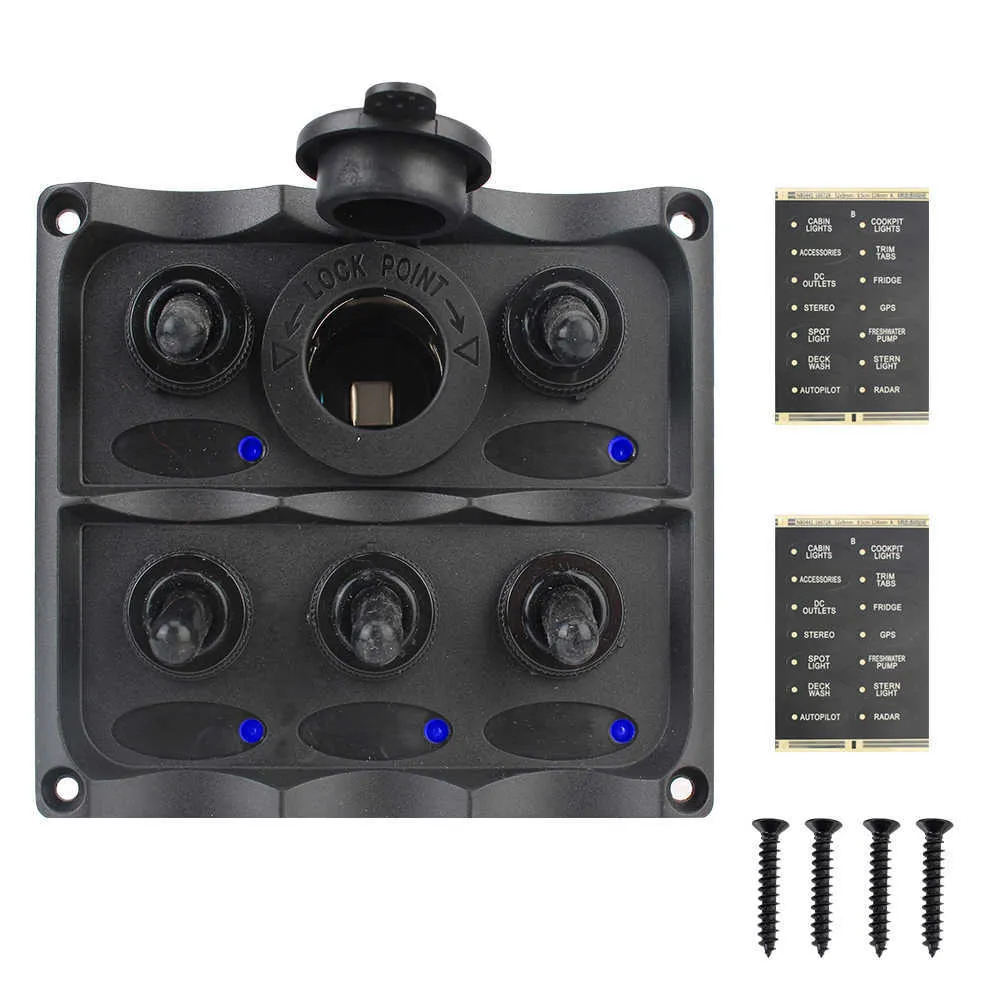Auto Marine LED Rocker Switch Panel Circuit Breaker 5 Gang DC 12v Wasserdicht Voltmeter/Zigarettenanzünder Stecker