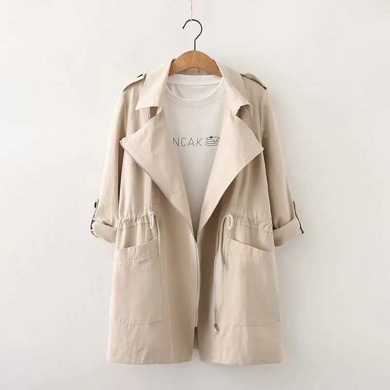 Vintage Woman Camel Loose Pleated Long Trench Sping Autumn Casual Office Ladies Turn-down Collar Outerwear Female Chic Coat 210515
