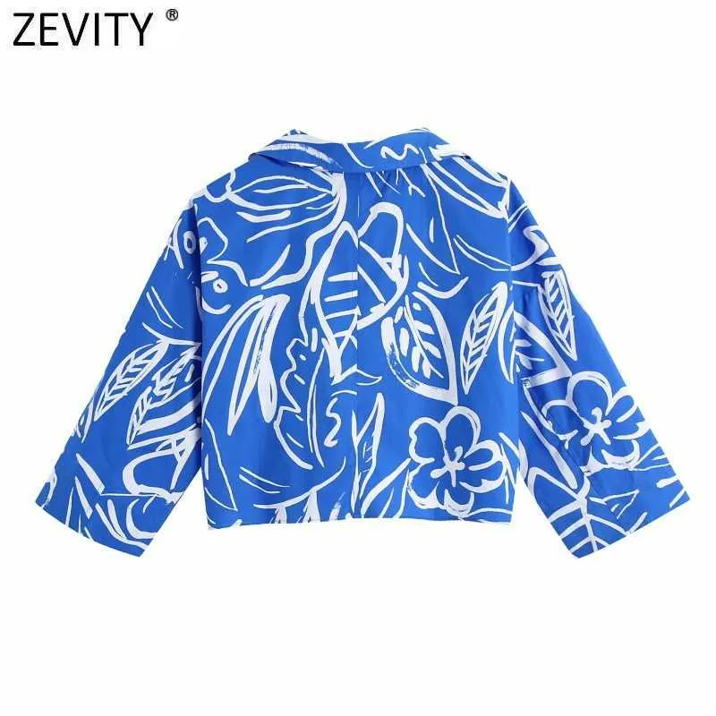 Zevity Femmes Mode Floral Print Chemise courte Lady Ourlet irrégulier Noué Plissé Kimono Blouse Roupas Chic Crop Blusas Tops LS9392 210603