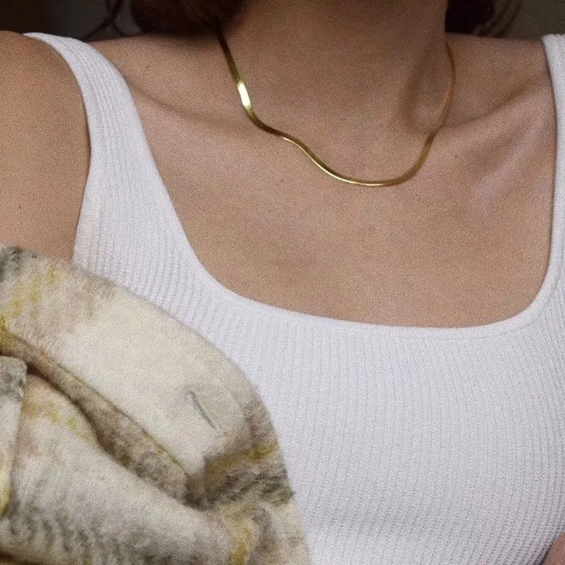 Цепочки 2021, распродажа, 18-каратное золото, цепочка-чокер с рисунком «елочка», ожерелья для женщин, эффектное на шее Female215n