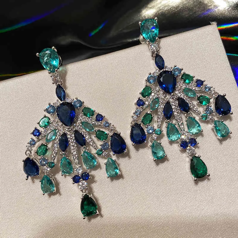 Boucles d'oreilles de luxe pour femmes, cristal brillant, fleur, pendentif goutte d'eau, bijoux de marque, 2020