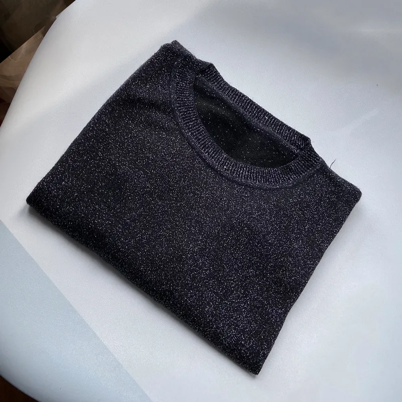 Autunno inverno pullover neri lavorati a maglia linea femminile brillante sciolto sexy sottile maglione skinny donna moda coreana 210420