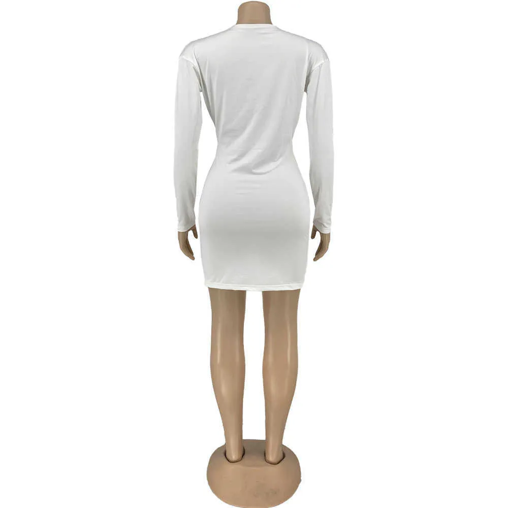 ANJAMANOR Sexy Tiefem V-ausschnitt Langarm Kleider für Frauen 2021 Schwarz Weiß Bodycon Mini Kleid Nachtclub Outfits D21-CE22 Y0823