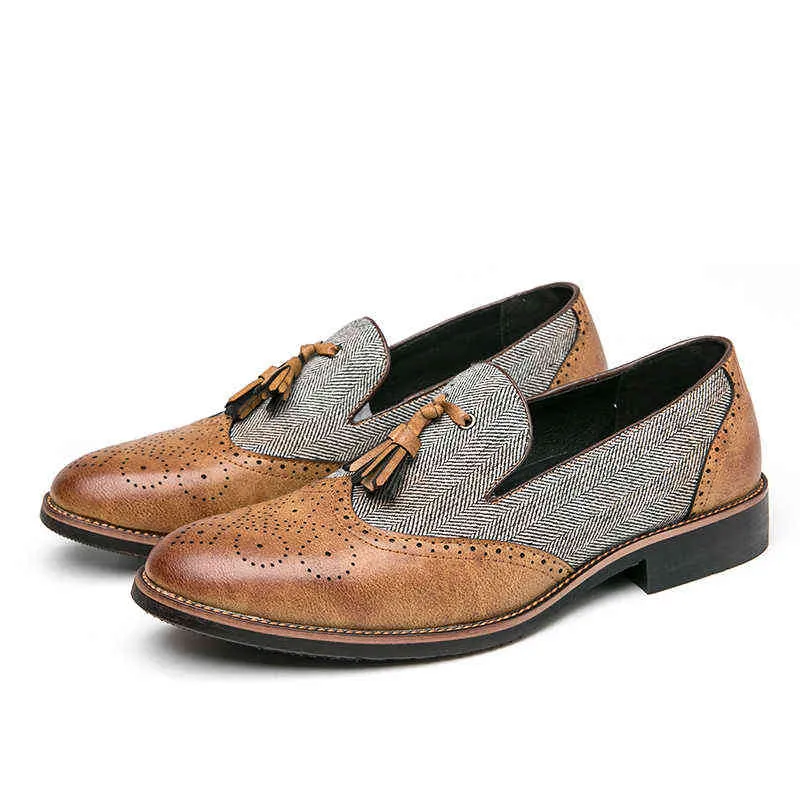 Jurk schoenen Zsauan Semi-formeel leer voor Mannen Kwastje Casual Brogue Flats Gesneden Engeland Loafers Dropshipping 220223