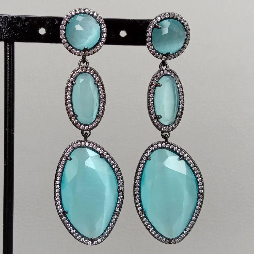 YYGEM – boucles d'oreilles multi-formes à facettes bleu ciel, œil de chat, pavé de Gunmetal, strass classiques géométriques pour femmes