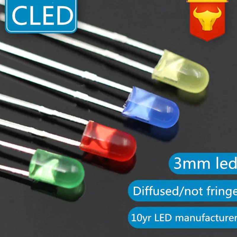 전구 색상 확산 3mm LED 프린지가없는 전구가없는 전구는 빨간색 녹색 파란색 옐로우 흰색 램프 라이트 린 다이오드 238R