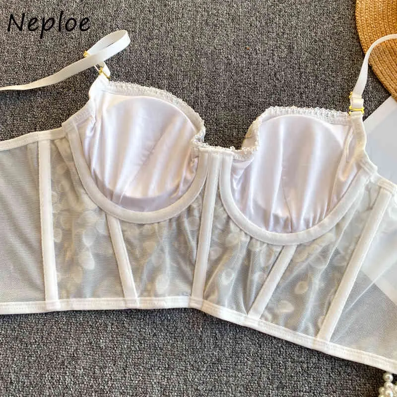 Neploe Vintage Gericht Stil Blume Stickerei Camis Frauen Sexy Schulter Trägerlosen Ärmellose Weste Femme Sommer Dame Top 210510