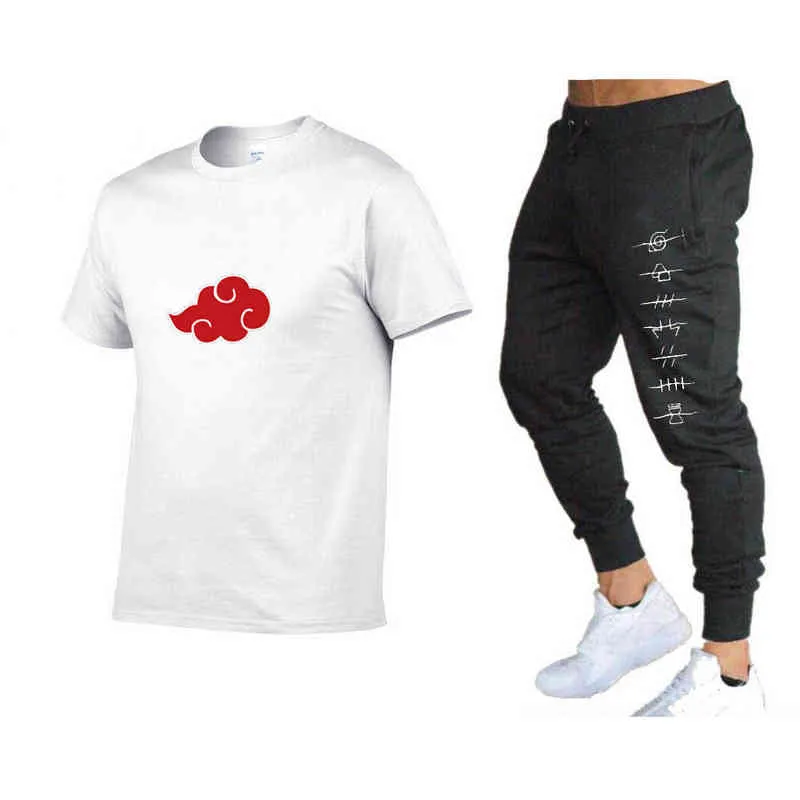 Apan Anime Akatsuki Cloud Symbole Sommer T-Shirt Hosen Set Casual Fitness Jogger Hosen T-shirt Hip Hop Mode Männer der Trainingsanzüge G1222