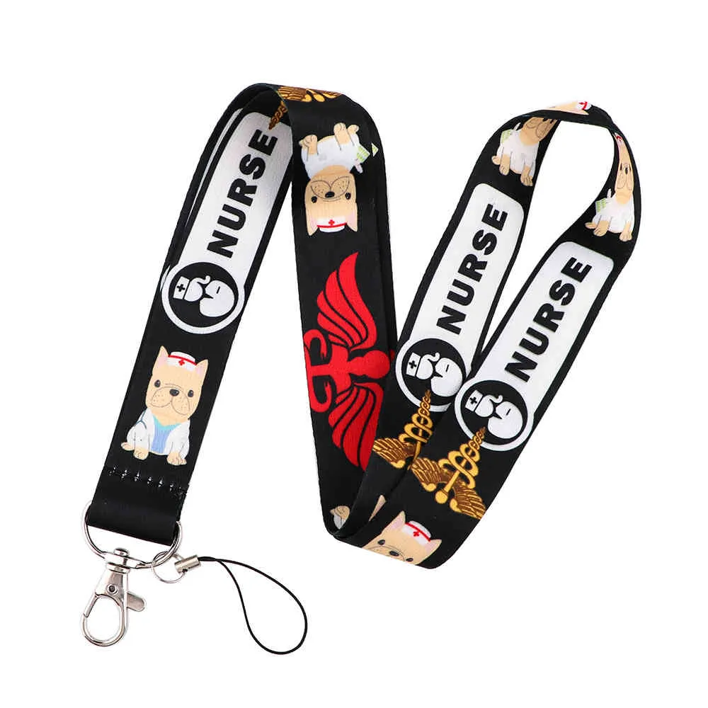 10 sztuk / partia J2529 Cartoon Cute Dog Pielęgniarka Keychain Keys Badge ID Mobile Telefon Lina Akcesoria Smycz do lekarza